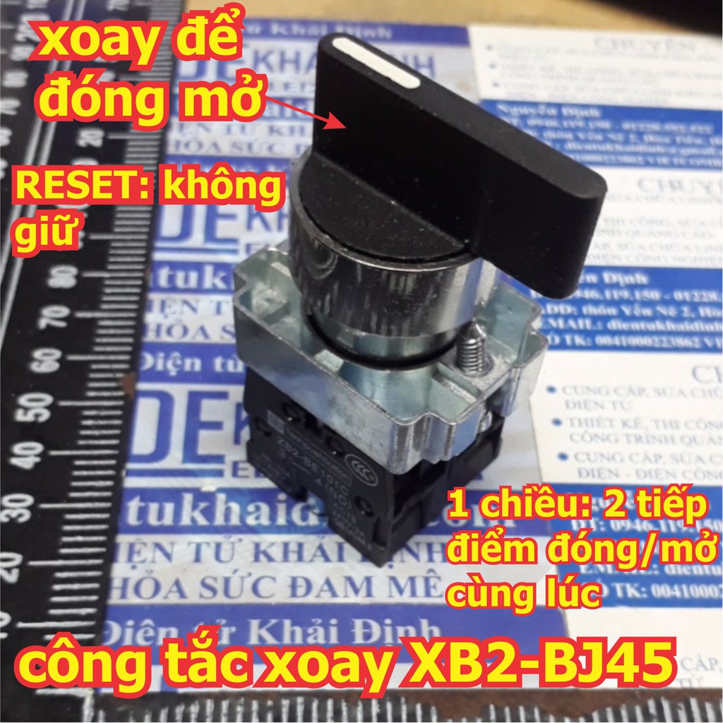 Công tắc xoay tủ điện RESET, không giữ, 1 chiều, 1 thường mở, 1 thường đóng, phi 22mm, cần dài, XB2-BD45 kde5622