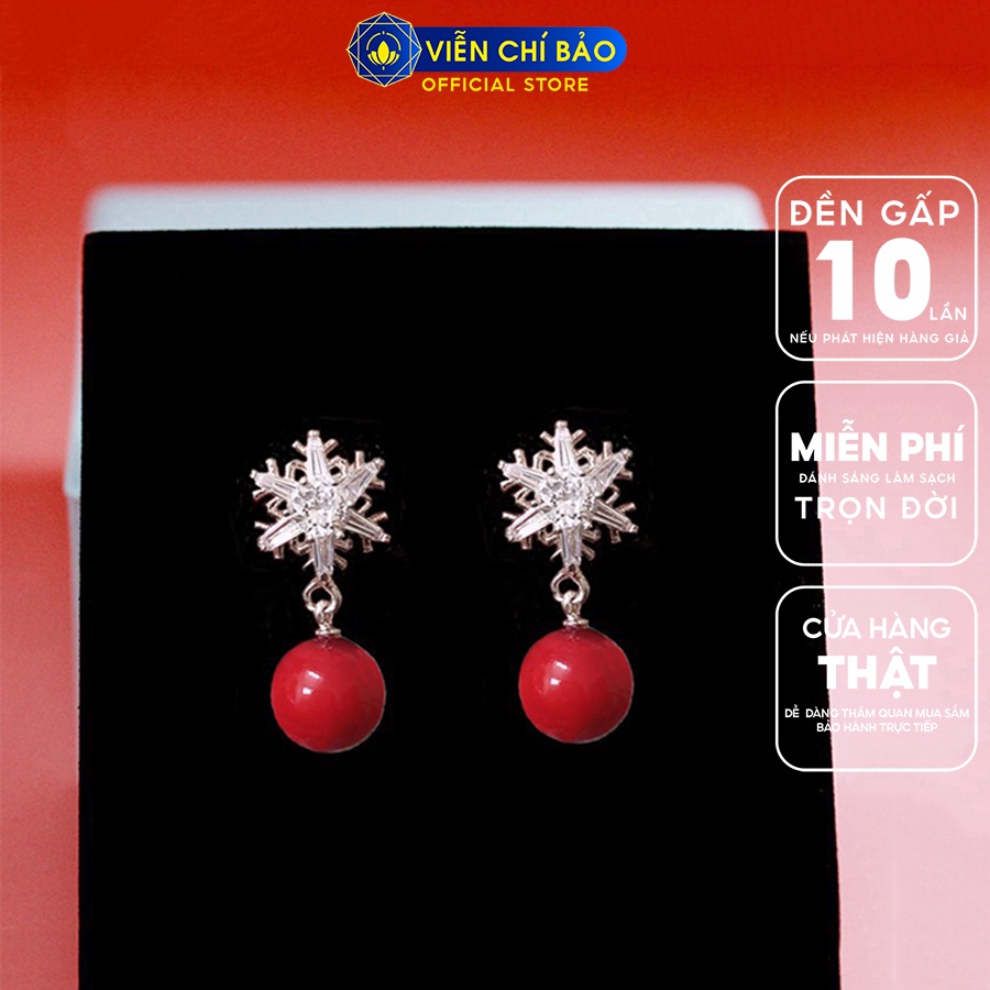 Bông tai bạc nữ bông tuyết quả cầu đỏ chất liệu bạc 925 thời trang phụ kiện trang sức nữ Viễn Chí Bảo B400543