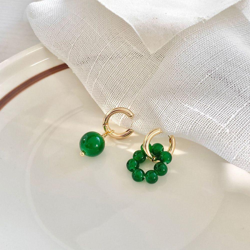 Bông Tai Dạng Vòng Đính Hạt Xanh Lá Phong Cách Cổ Điển Thời Trang Cho Nữ MXMUSTY