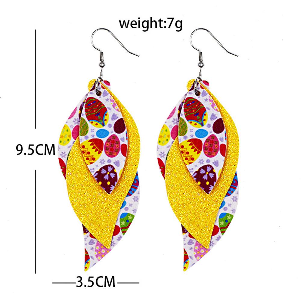 Bsuns Bông Tai Lễ Phục Sinh Dáng Dài Ba Lớp Giả Da Đính Kim Sa Hình Chiếc Lá