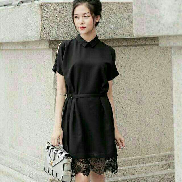Đầm Cổ Sơ Mi Pha Ren