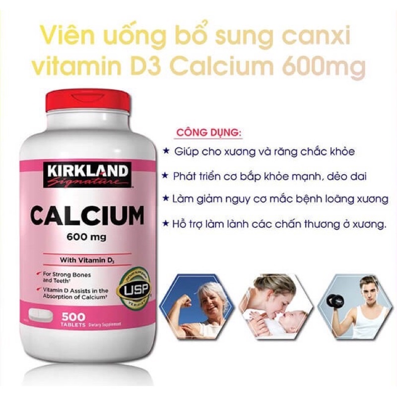 [HSD 10/2024] Viên Uống Kirkland Calcium 600mg with Vitamin D3 của Mỹ 500 viên