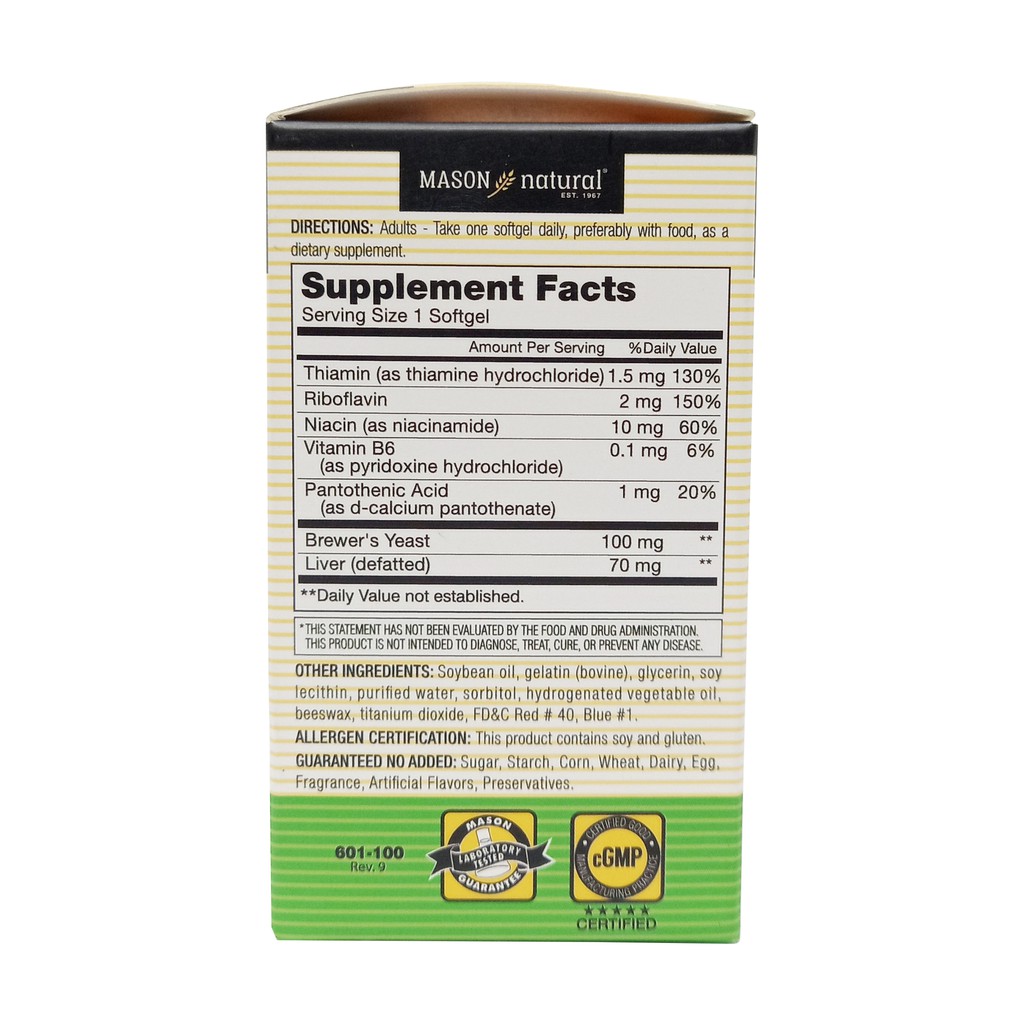 Viên uống bổ sung Vitamin B-Complex Mason Natural Lọ 100 Viên - Hỗ trợ giảm căng thẳng,phục hồi sức khỏe cơ thể