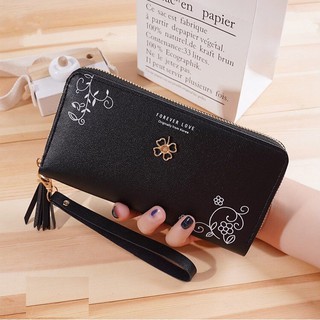 [4 MÀU] Ví dài nữ cầm tay dây kéo da cao cấp cỏ 4 lá may mắn  đính ngọc 247V419 thời trang dễ thương cực đẹp