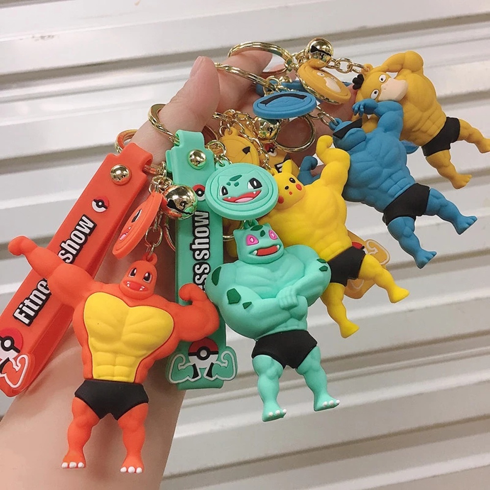 Móc khóa hình nhân vật Bulbasaur Pikachu Charmander cơ bắp vui nhộn sáng tạo làm đồ chơi cho bé