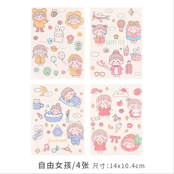 Set 4 Sticke cute tấm hình dán  hoạt hình Nhật Bản trang trí nhãn dán nhật ký hình dán tường dễ thương ND26