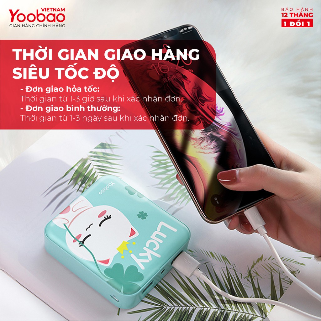 Sạc dự phòng mini 10000mAh Yoobao YB-6024 Trang bị đèn LED chiếu sáng - Hàng chính hãng - Bảo hành 12 tháng 1 đổi 1