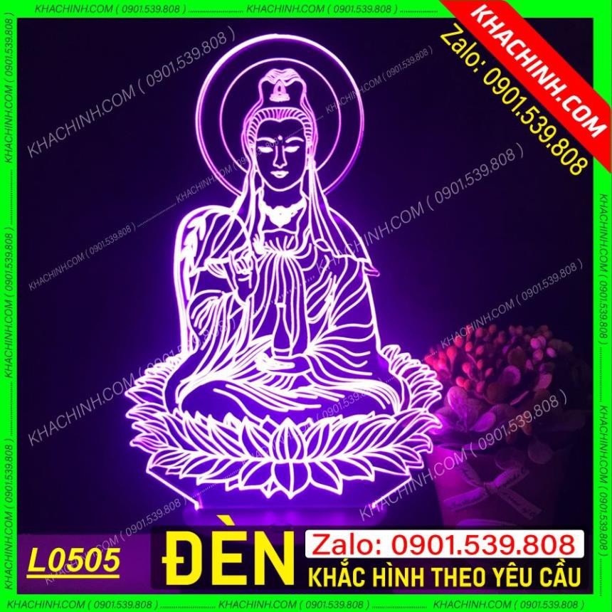 Đèn thờ hình Phật Mẹ Quan Âm - đèn Phật Giáo để bàn thờ sáng đẹp khắc laser Mẫu L0505-L có Remote thay đổi 16 màu