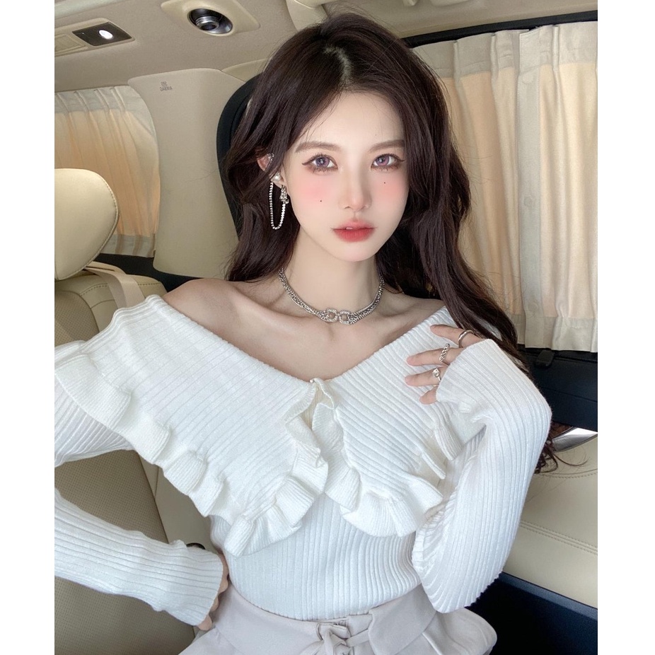 Porozi  Áo sweater dệt kim cổ búp bê xinh xắn dành cho nữ