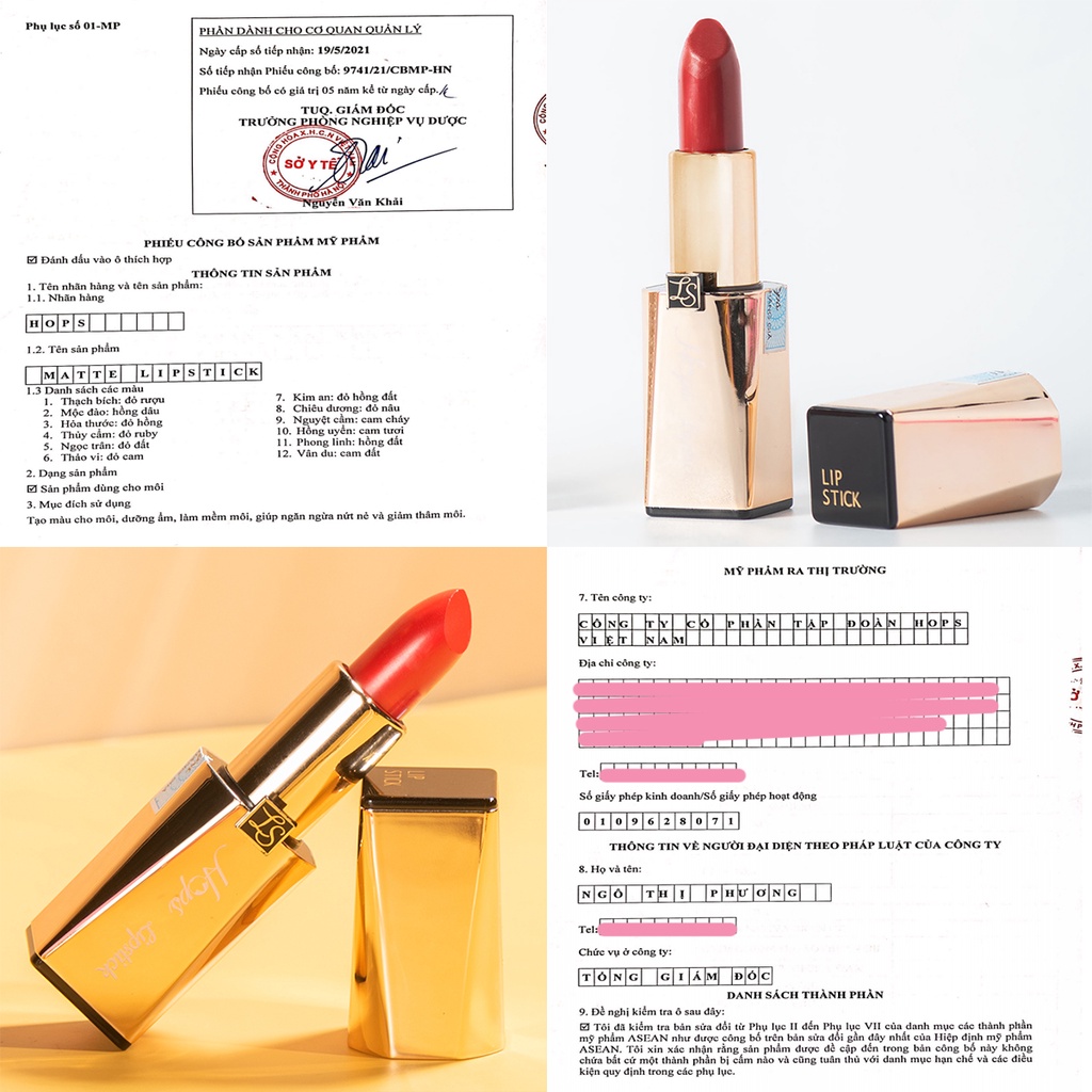 Son Hops Matte Lipstick - Son Môi Trang Điểm Chuyên Nghiệp Siêu Lì Mịn 5gr HSE