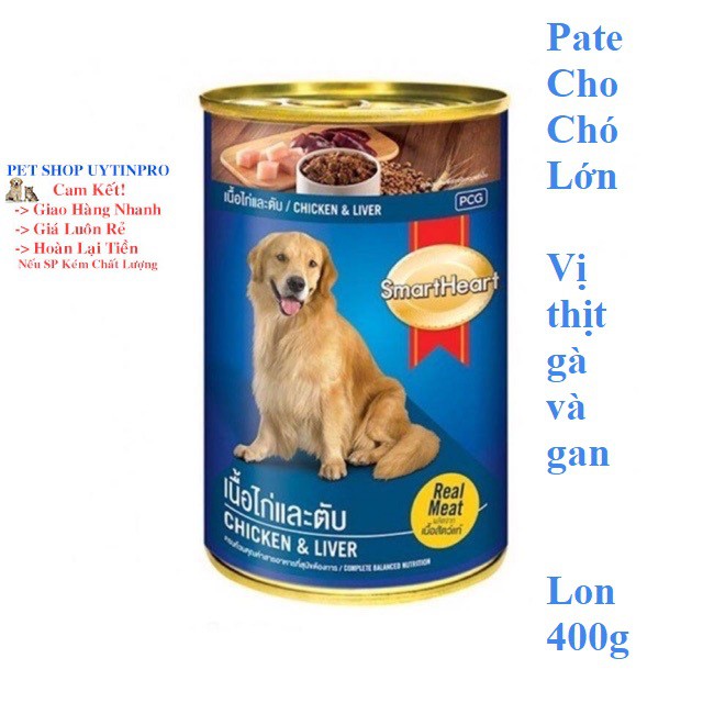 THỨC ĂN CHO CHÓ Smartheart Dạng Pate thịt gà và gan Lon 400g Xuất xứ Thái Lan