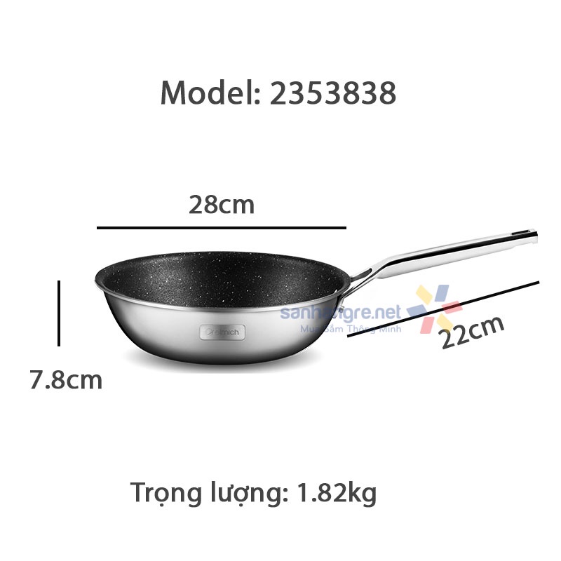 Chảo chống dính inox liền khối Elmich Trimax CZ EL-3838/EL-3837/EL-3836/EL-3835 size 28/26/24/20cm