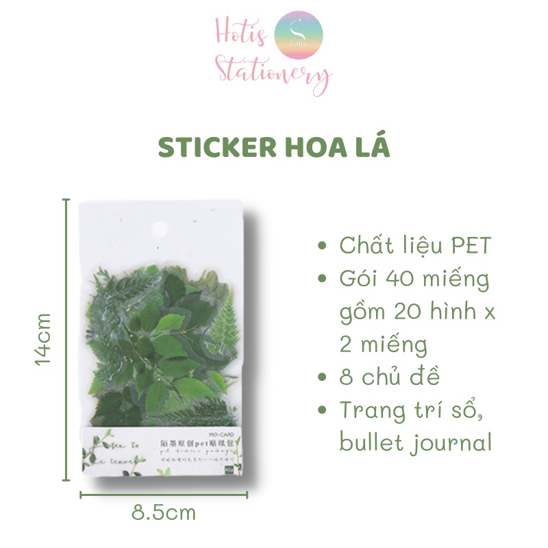 Set 40 sticker thực vật hoa lá trang trí sổ tay/ nhật ký/ sketchbook