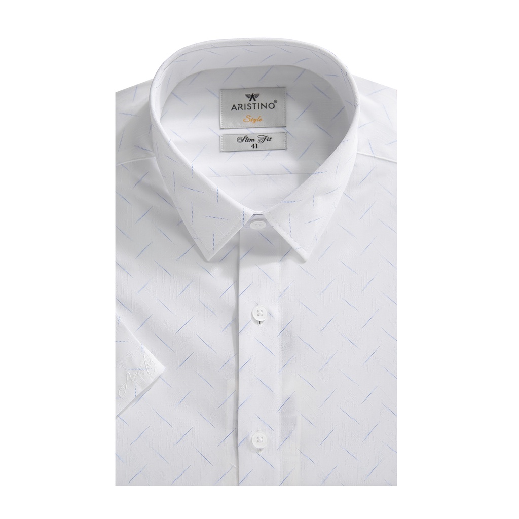 Áo sơ mi nam ngắn tay ARISTINO họa tiết dệt jacquard trắng xanh trẻ trung, nổi bật - ASS195S1