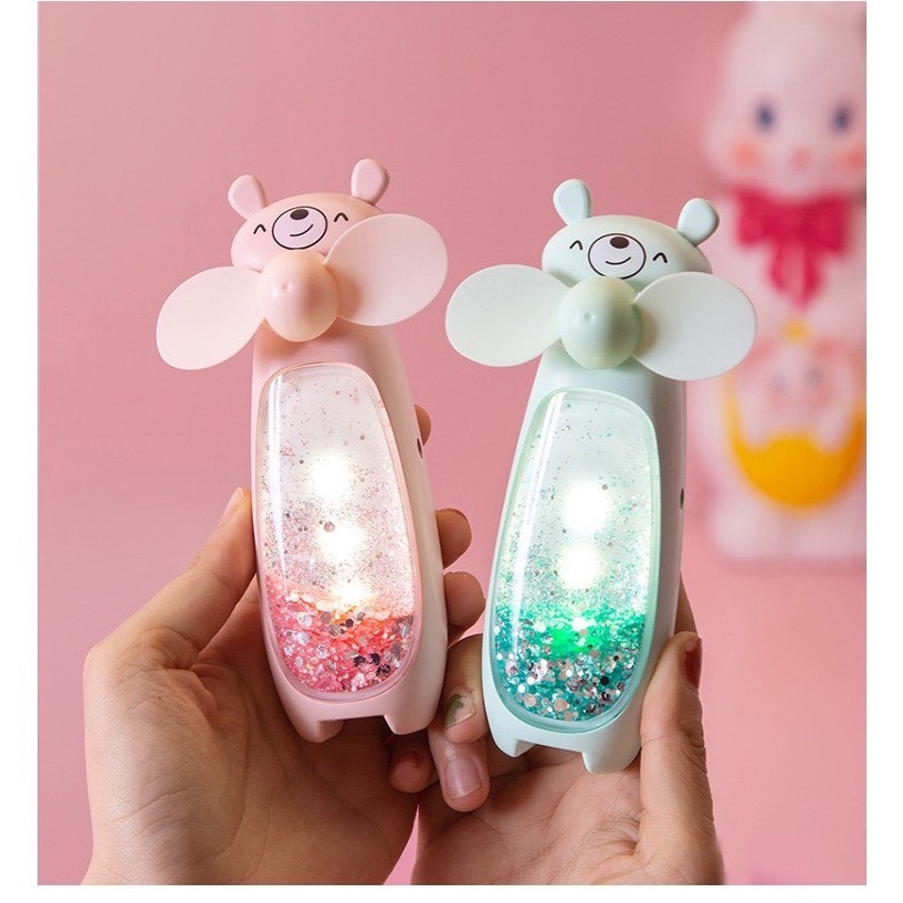 Quạt Cầm Tay Mini Hình Thỏ Có Đèn LED