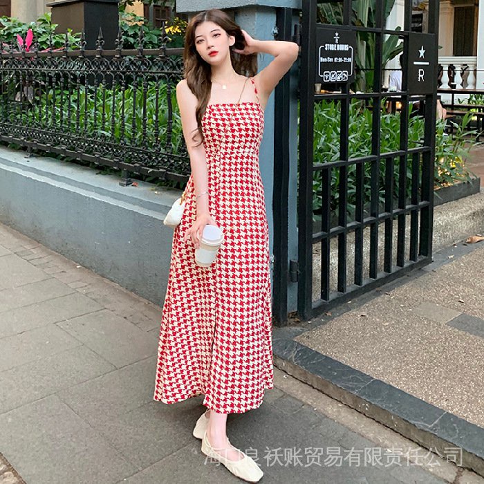 Đầm Hai Dây Dáng Dài Xẻ Tà Họa Tiết Kẻ Sọc Caro Phong Cách Nhật Bản Thời Trang Mùa Hè 2022 Mới Cho Nữ