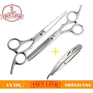 Combo 2 kéo cắt và tỉa tóc + Dao cạo râu đa năng