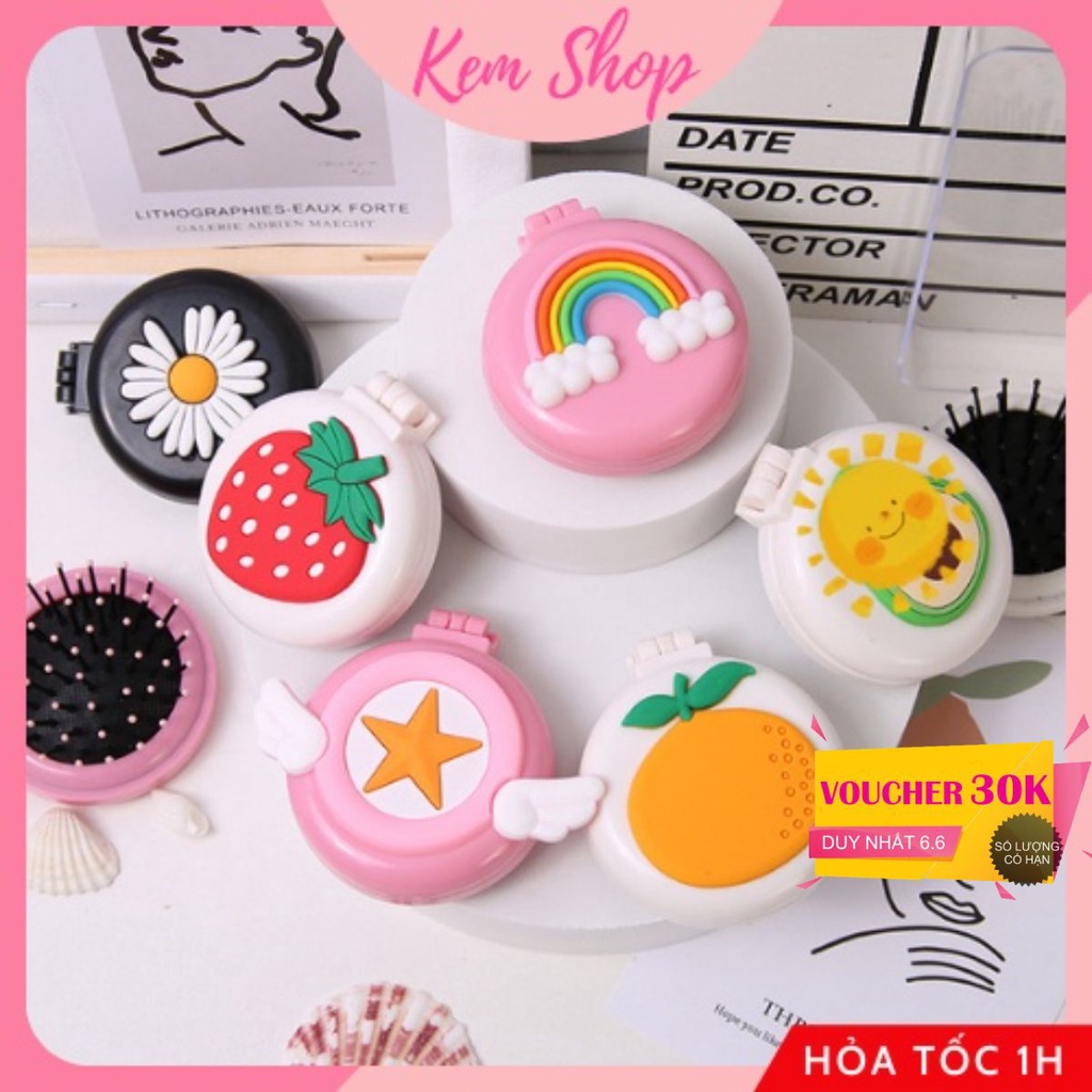 Gương Lược Massage Gấp Gọn Cầm Tay Siêu Dễ Thương Tiện Lợi - Kem Shop K169