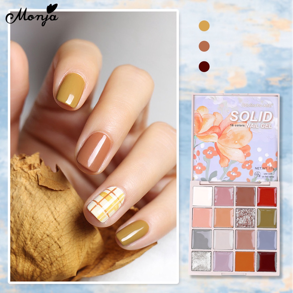Bảng gel sơn móng tay MONJA 16 màu sắc kết hợp đa năng tiện lợi