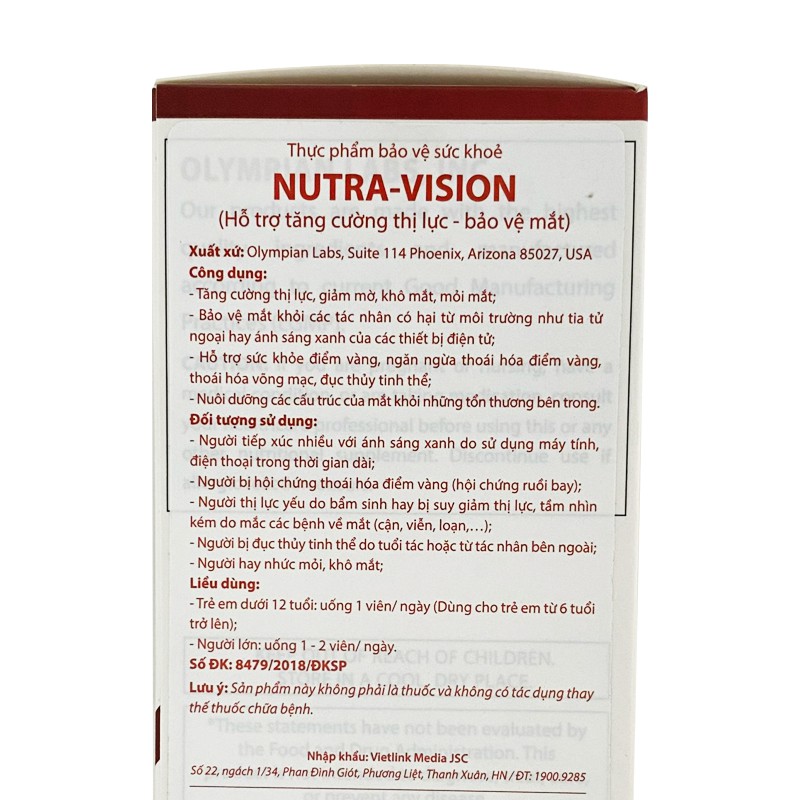 Nutra Vision Olympian Labs - Cho Đôi Mắt Khỏe Mạnh - Hộp 30 Viên