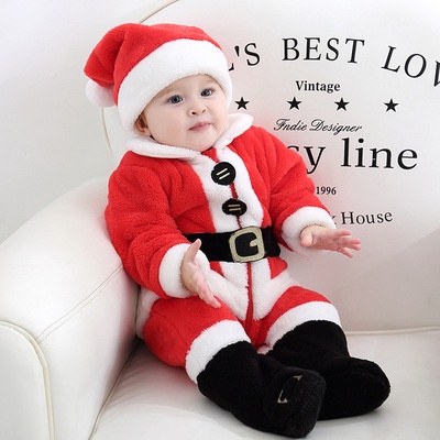 Bộ đồ Giáng Sinh 4 món hóa trang ông già Noel gồm áo khoác lông cừu tay dài + quần + mũ + giày cho cho bé từ 3-18 tháng