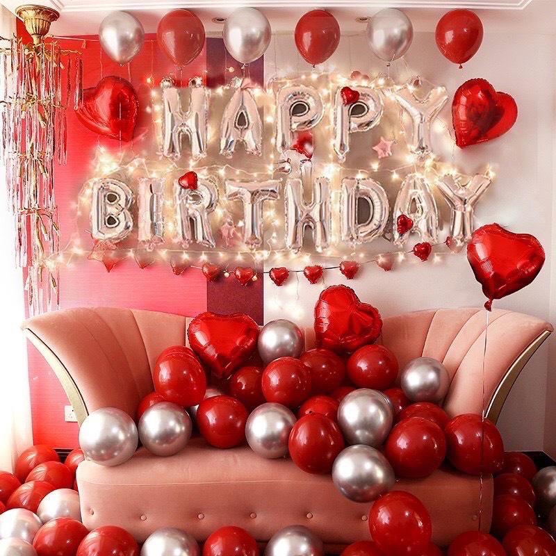 [Ảnh thật] Set trang trí sinh nhật. happy birthday tone màu đỏ cam lãng mạn TẶNG KÈM bơm bóng, keo dán tùy combo