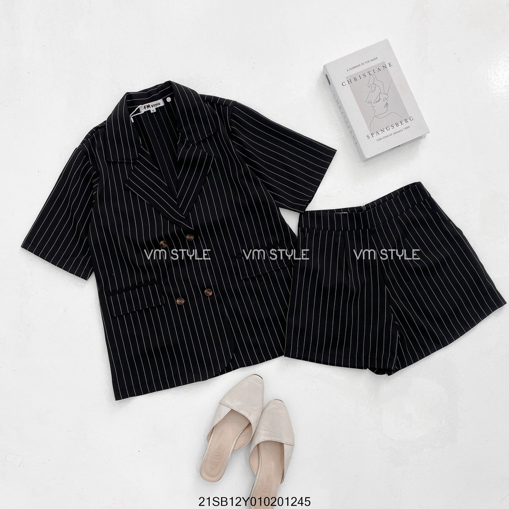 Set vest kẻ sọc tay ngắn + quần đùi thời trang ulzzang Hàn Quốc Fmstyle Saigon 21SB12Y010201 | BigBuy360 - bigbuy360.vn