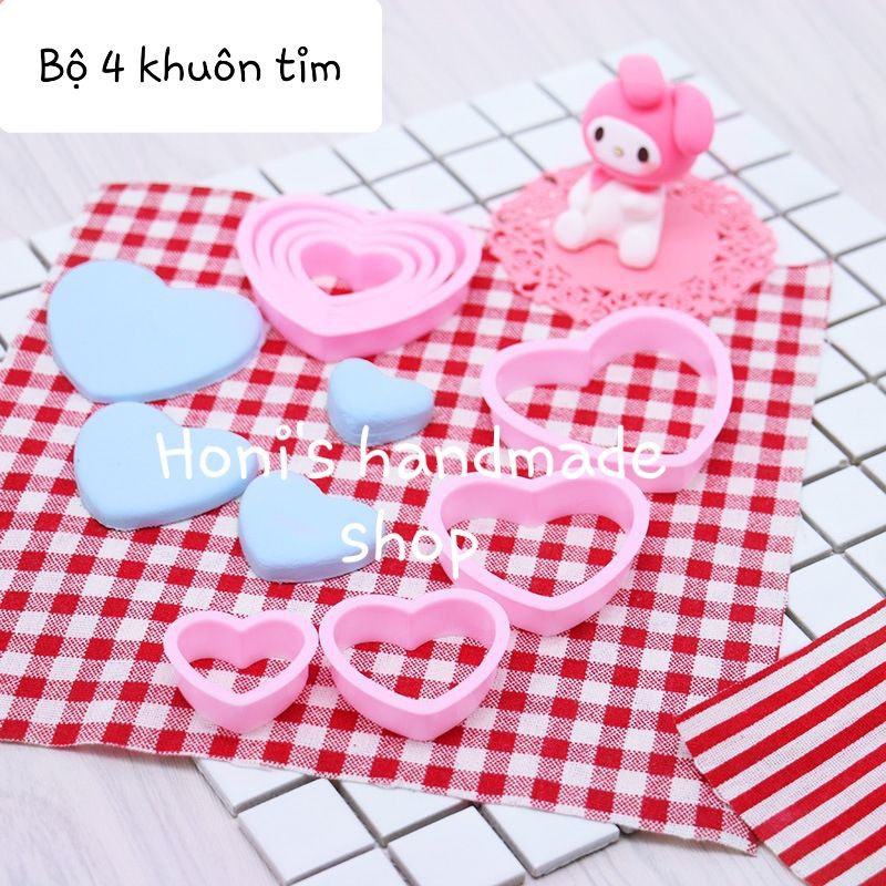 Bộ 4 khuôn cắt tạo hình trái tim cho đất sét, trang trí bánh