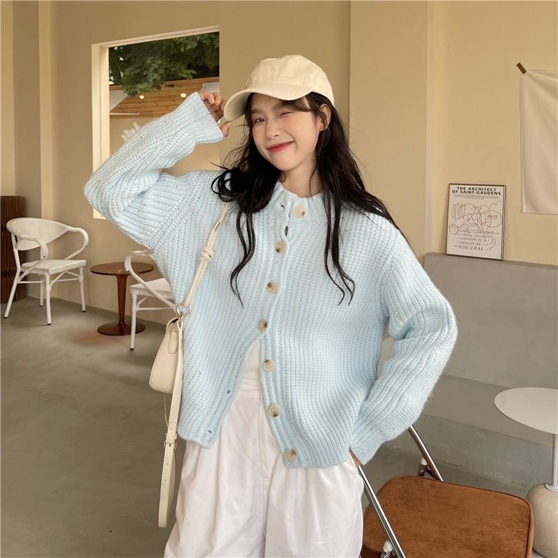 Korean Women loose long-sleeved sweater knit cardigan jacket