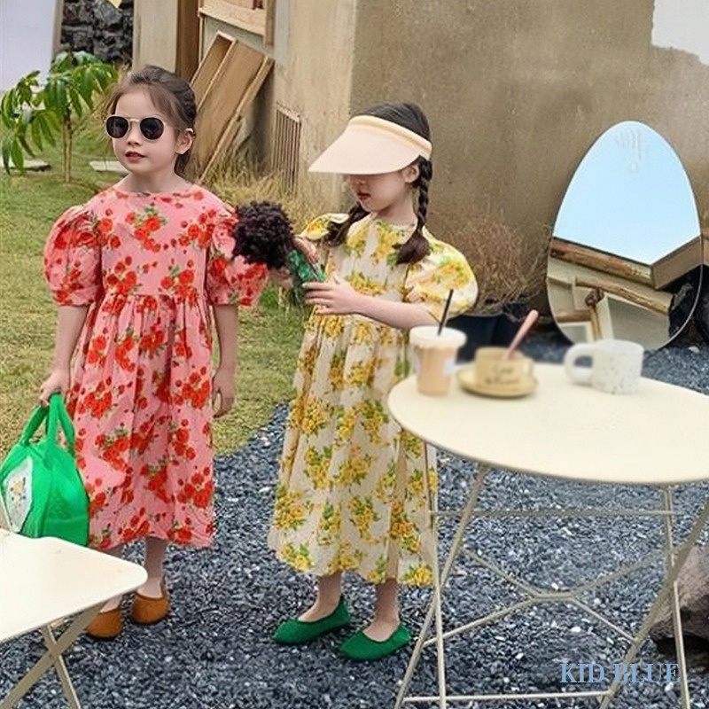 Đầm Công Chúa Chữ a Tay Phồng Cột Dây Lưng Thời Trang Mùa Hè Cho Bé Gái