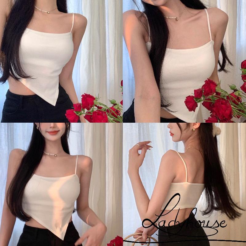 Áo hai dây ngắn màu trơn có đệm ngực màu trắng/đen sành điệu thời trang mùa hè