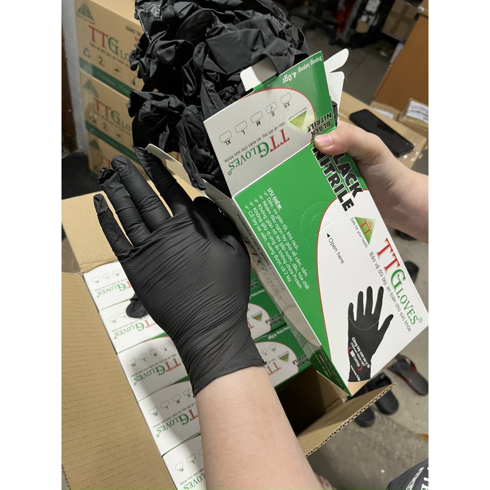 Găng Tay Y Tế Nitrile Màu Đen TTGlove Nitrile Trọng Lượng 4.0G Size S,M,L Dùng Trong Thẩm Mỹ, Phun Xăm, Spa, Thực Phẩm