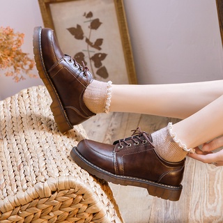 Giày Oxford Nữ Giày Da Nữ Đế Bệt 3 Phân Phong Cách Nhật Bản