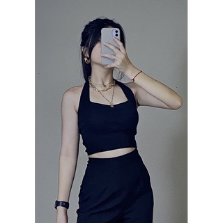 Áo crop body cổ yếm /Đen