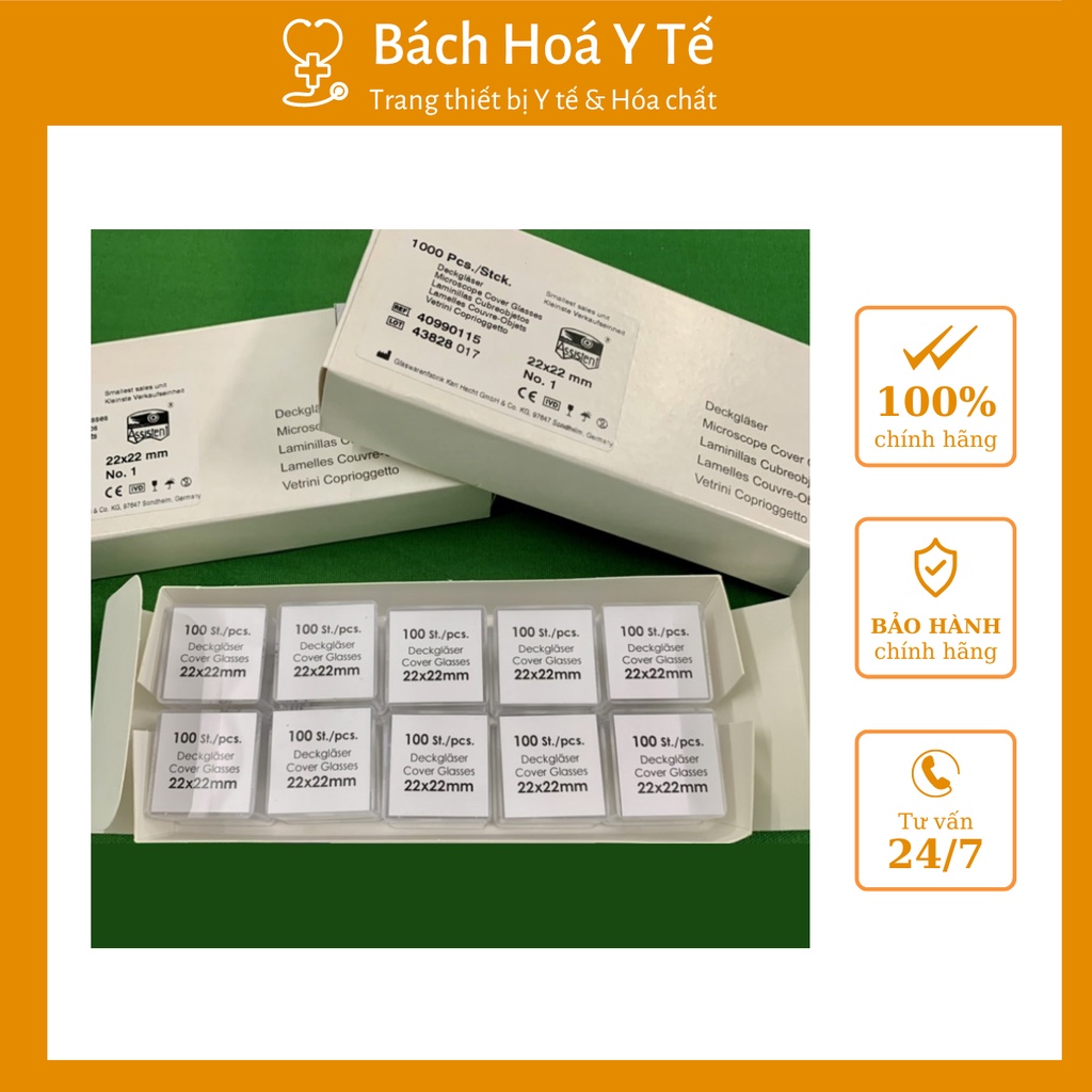 Lamen kính hiển vi, 22x22 mm, Marienfeld, Hộp/ 72 cái