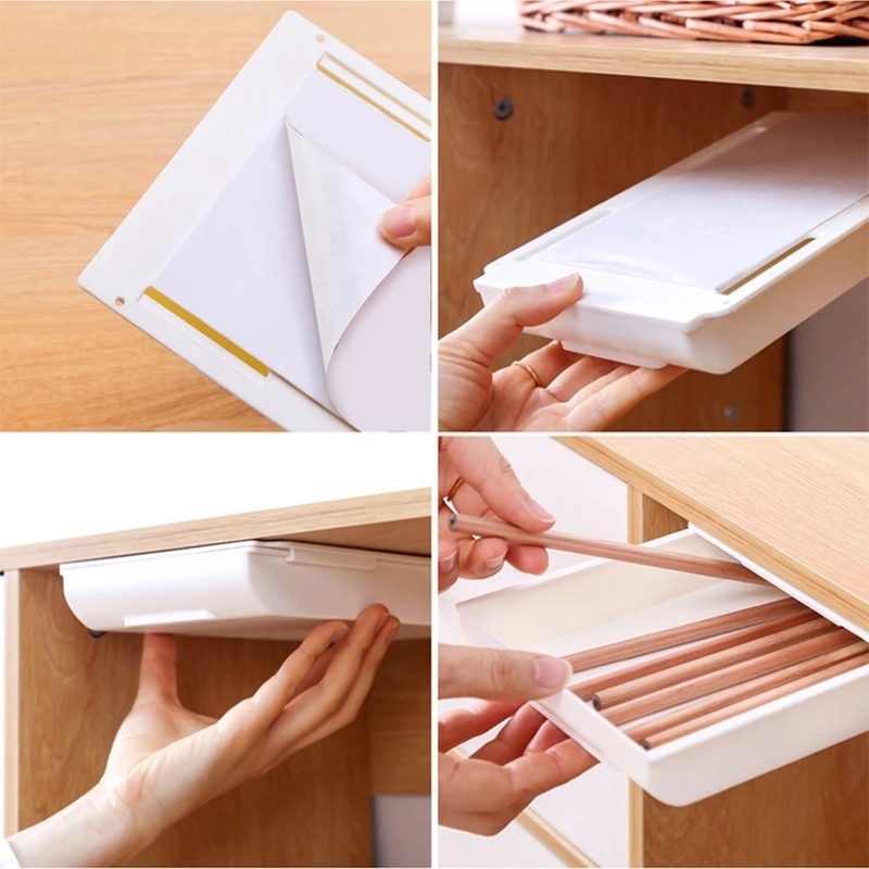1 Khay Nhựa Đựng Đồ Dùng Văn Phòng Phẩm Dạng Ngăn Kéo Dưới Bàn Đa Năng 2 Kích Thước