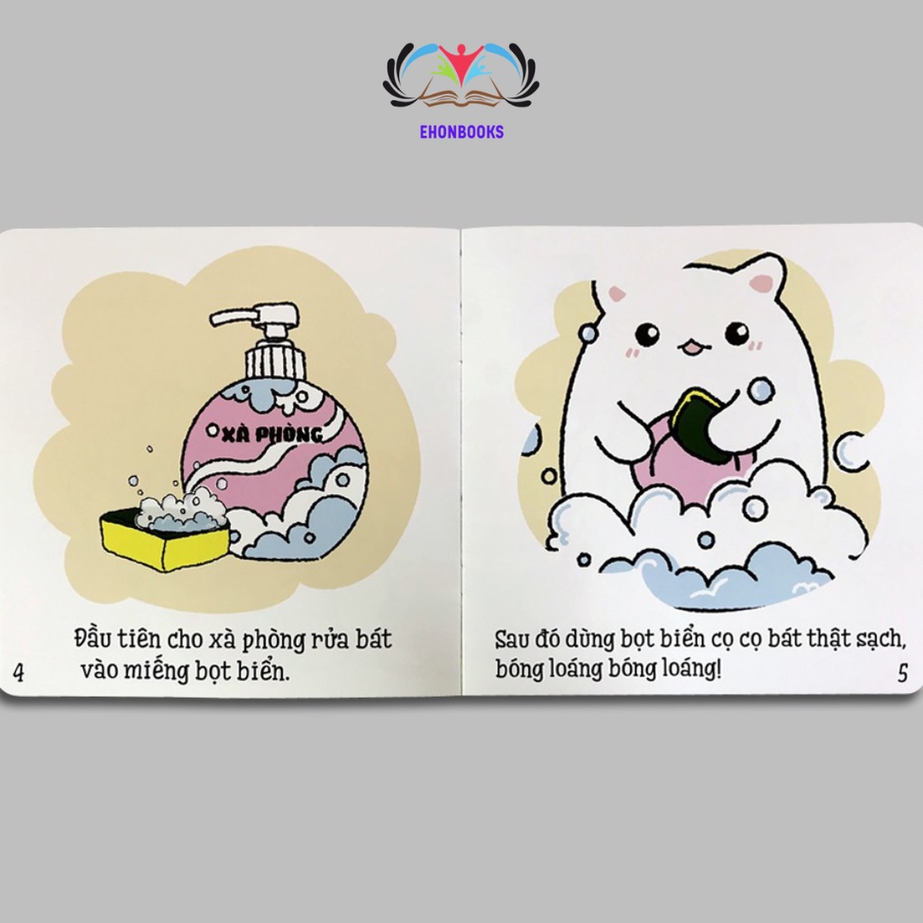 Sách ehon cho bé 2 tuổi - Maru tập rửa bát - Ehon nhật bản cho bé 2 8 tuổi wabooks