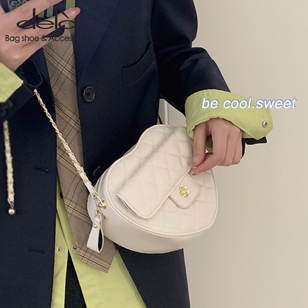 Dela Túi Đeo Vai Hình Trái Tim Phối Dây Xích Thiết Kế Mới Cho Nữ