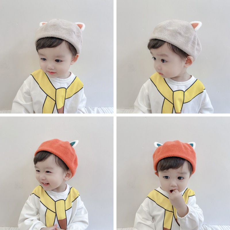 Mũ beret dệt kim màu sắc đơn giản xinh xắn dành cho bé