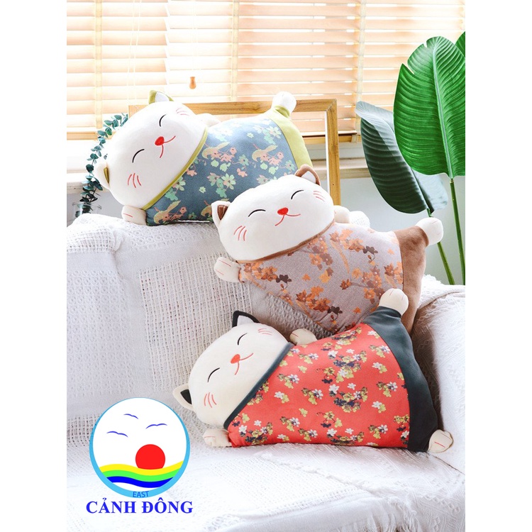 Gối tựa lưng trang trí ghế sofa mèo may mắn cute