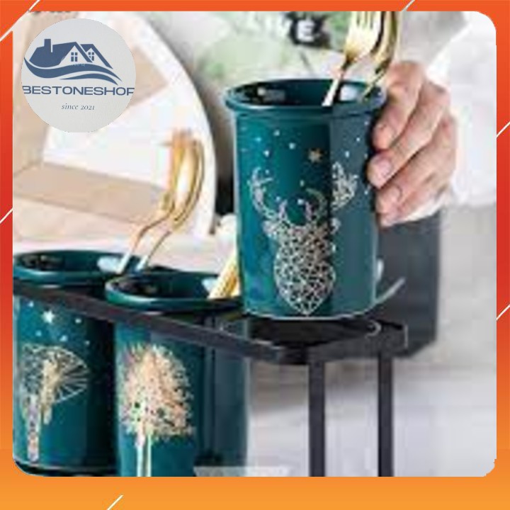 Bộ Ba Ống Đựng Đũa, Thìa Sứ - Màu Xanh Ngọc Lục Bảo Tuyệt Đẹp làm sang trọng bếp ăn của bạn
