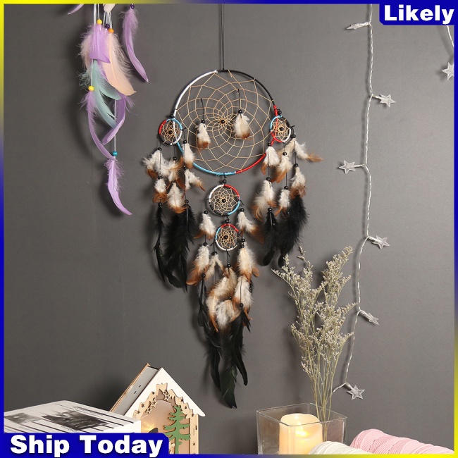 Dreamcatcher Đính Lông Vũ Phong Cách Cổ Điển Độc Đáo Dùng Trang Trí Nhà Cửa