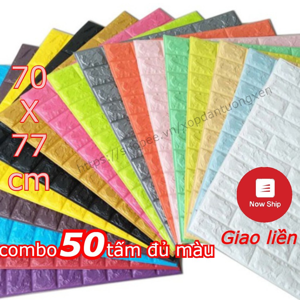 Combo 50 tấm Xốp dán tường giả gạch 3D - Khổ lớn 70x77cm