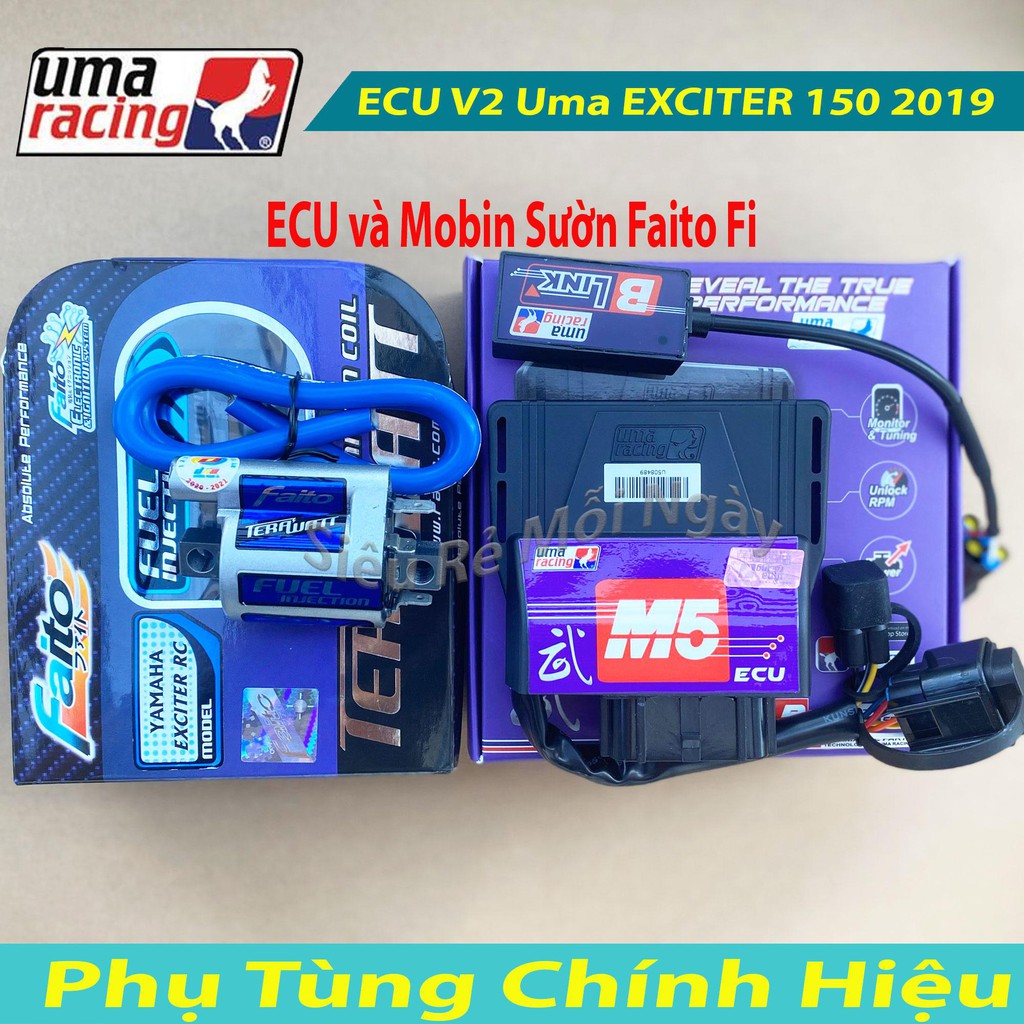 COMBO ECU V2 UMA RACING M5 BLUTOOTH và MOBIN SƯỜN FAITO Fi CHO EXCITER 150 2019