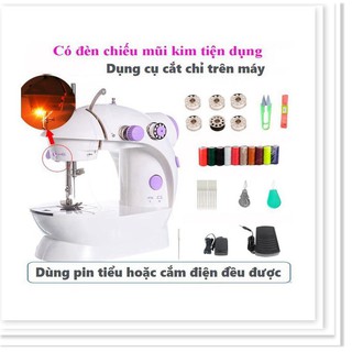 Máy khâu mini gia đình tiện dụng, máy khâu mini 2 chế độ nhanh chậm có đèn LED, tặng kèm 4 cuộn chỉ