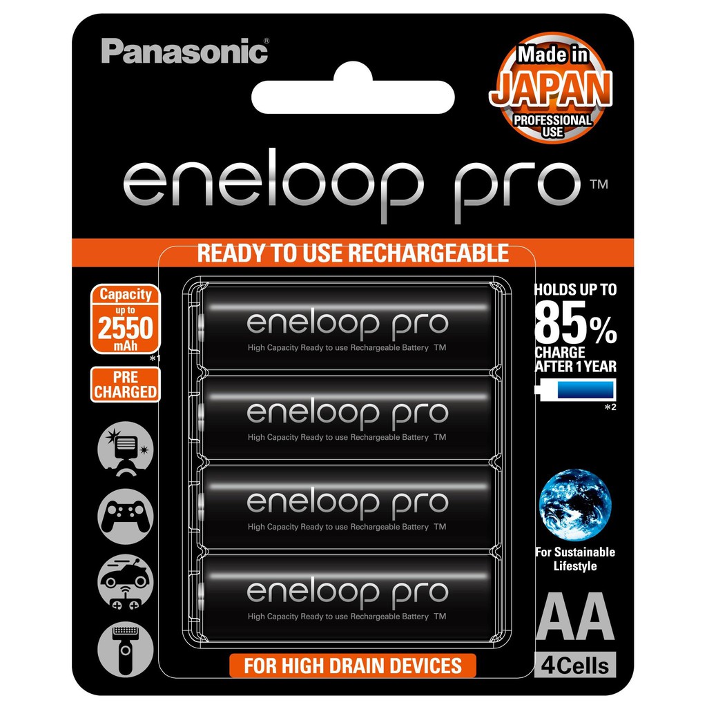 Pin sạc Panasonic Eneloop AA 2550mah BK-3HCCE4BT3 (Vỉ 4 viên) (Đen)
