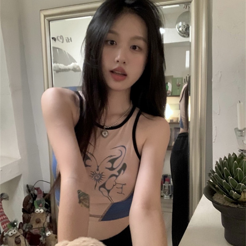 Áo Croptop Sát Nách Hoạ Tiết In Thiết Kế Hợp Thời Trang