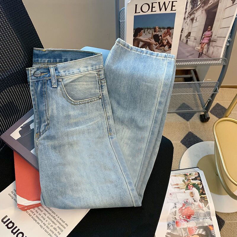 Quần Jean Dài Lưng Cao Dáng Ôm Màu Sắc Tương Phản Thời Trang Mùa Hè Xinh Xắn Cho Nữ