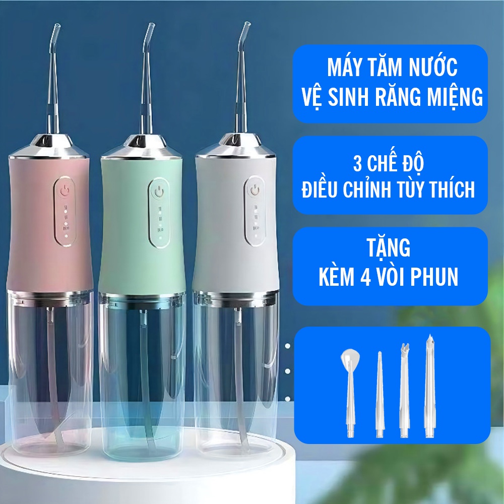 Máy Tăm Nước Cầm Tay Vệ Sinh Răng Miệng Oral Irrigator TẶNG KÈM 4 đầu thay thế.