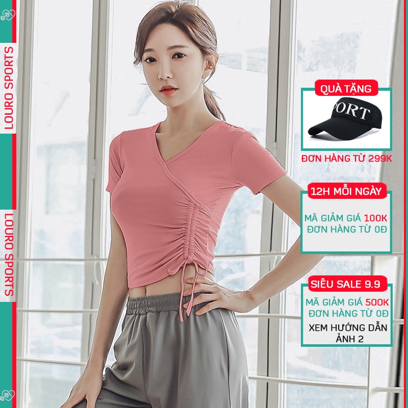 Áo tập gym, yoga nữ Louro kiểu áo body cổ tim chun eo, hợp tập thể thao, zumba, yoga, gym, vải co giãn - LA99